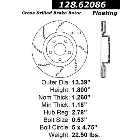 Centric Parts Premium Brake Rotor Oe De, 128.62086 128.62086